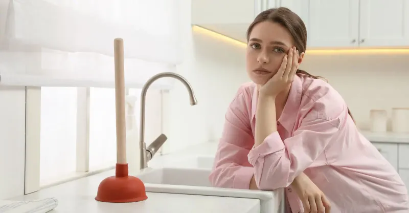 woman with a clogged sink