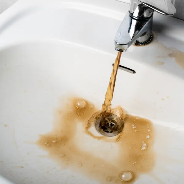 Discolored water coming from a faucet