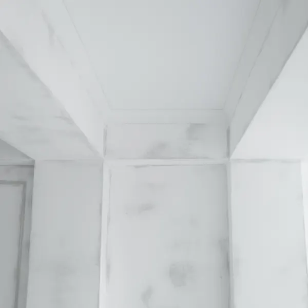Water damage visible in white walls