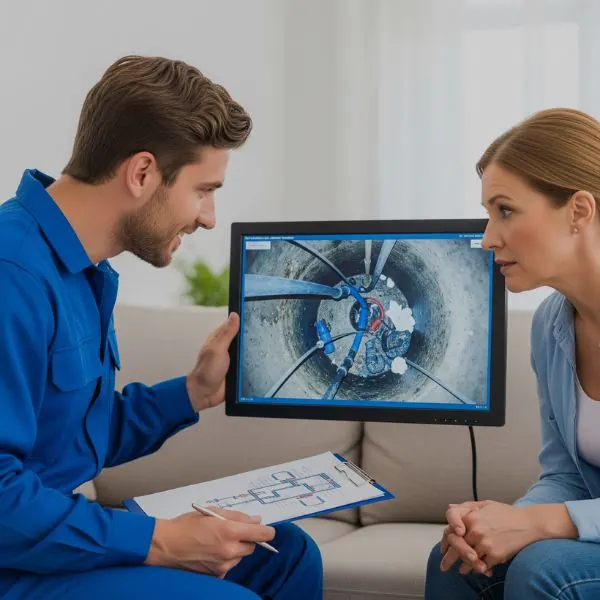 showing sewer footage to homeowner