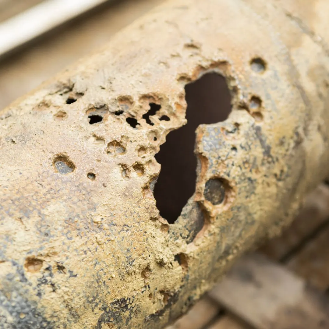 pipe that was corroded through and has holes in it