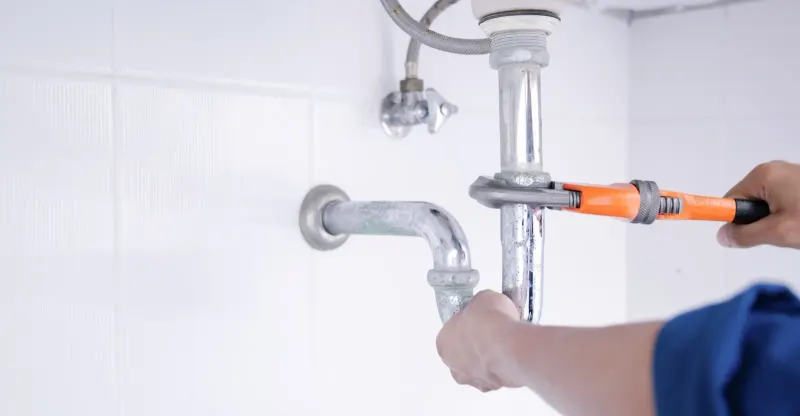 Sink pipes being repaired