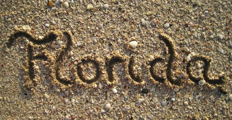 "Florida" scribbled into sand
