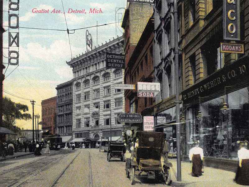 Historic Hafke Brothers Plumbing and Heating Co. storefront on a Detroit street