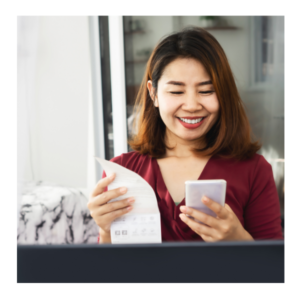 A woman happy with her water bill