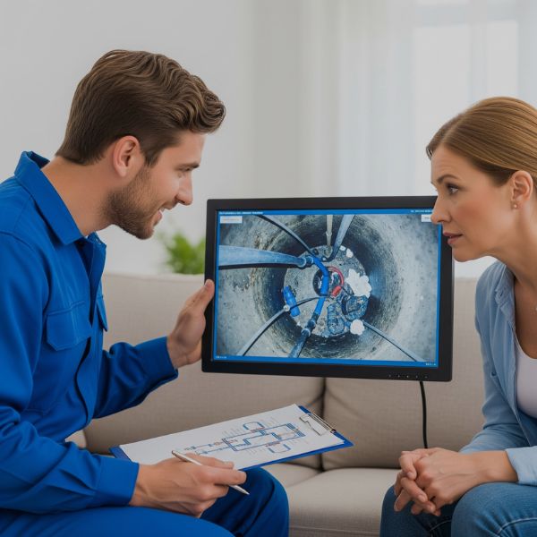 showing sewer footage to homeowner