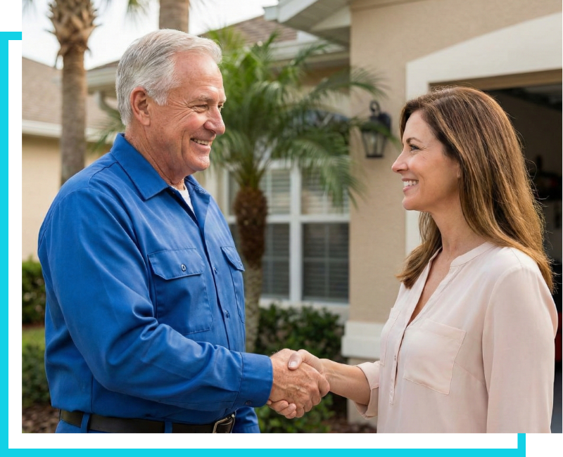 plumber shaking hands with homeowner