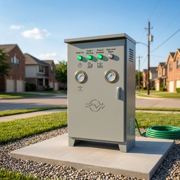 Clean and functioning lift station control panel after repairs.